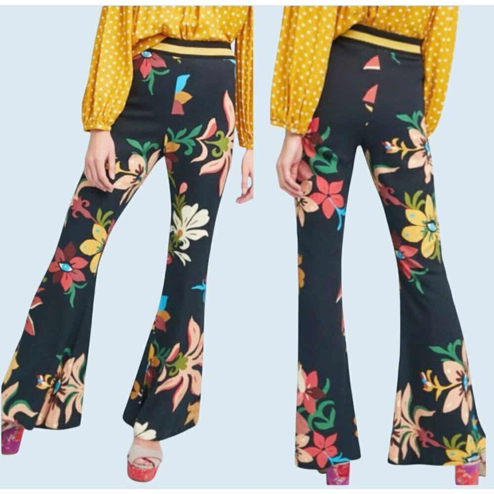 FARM Rio Black Floral Flare Pants